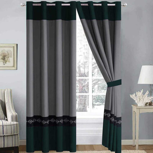 Embroidered Curtains - Grey & Zink