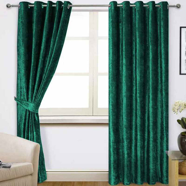 Plain Dyed Velvet Eyelet Curtains - Green
