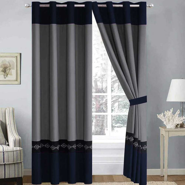 Embroidered Curtains - Grey & Blue