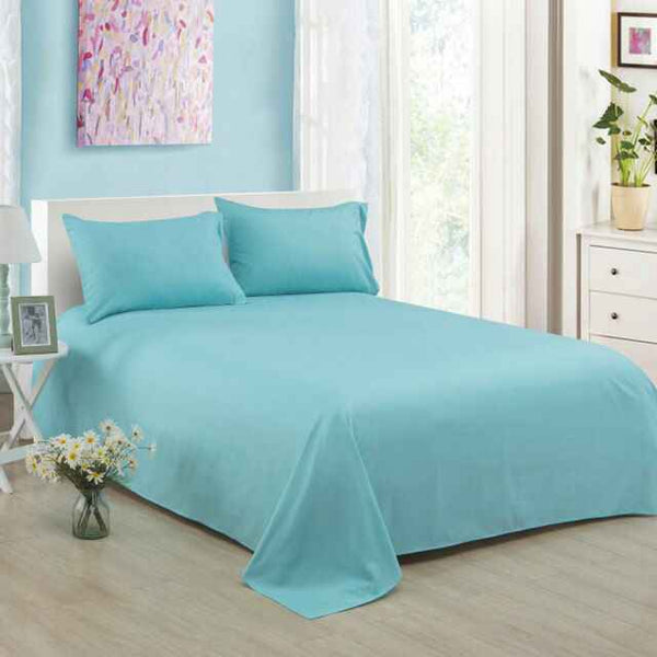 Cotton Plain Bedsheet - 3 Pieces - Sky Blue - Linen.com.pk