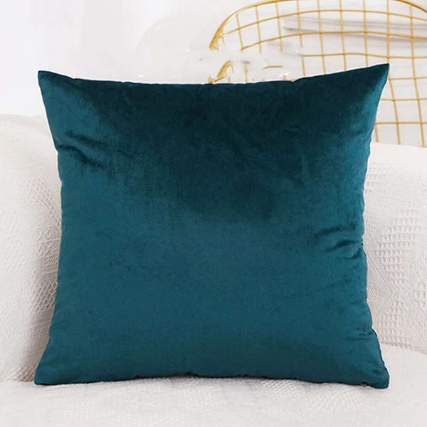 Pack Of 2 Luxury Plain Velvet Cushions - Teal - Linen.com.pk