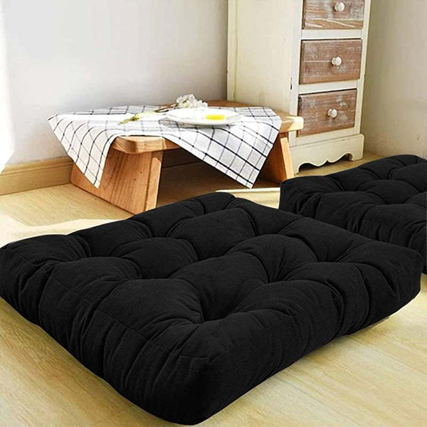 Pack of 2 Square Shape Floor Cushions - Black