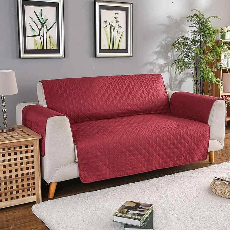 Non-slip Quilted Sofa covers  - Maroon - Linen.com.pk