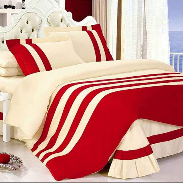 Red & Cream Stripe Duvet Set