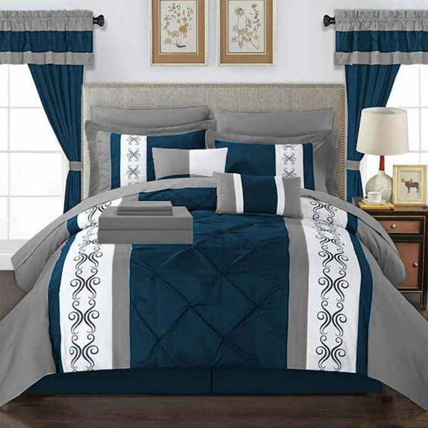 Embroidered Duvet Pleated Set - Zink & Grey