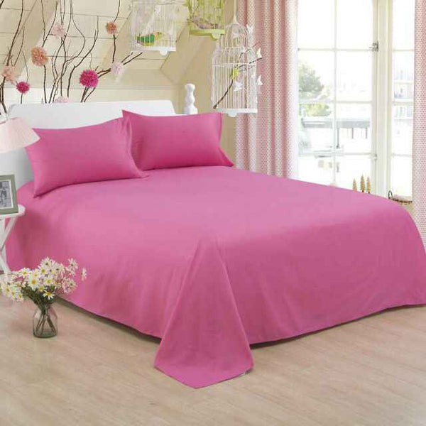 Cotton Plain Bedsheet - 3 Pieces -Rose  Pink - Linen.com.pk