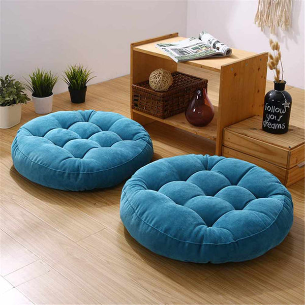 Pack of 2 Round Shape Floor Cushions - Lake Blue - Linen.com.pk