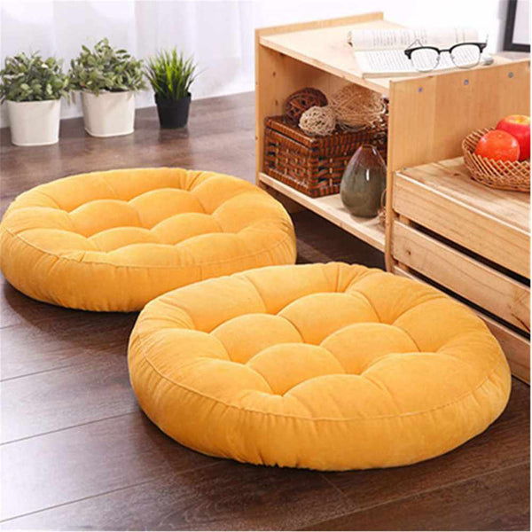 Pack of 2 Round Shape Floor Cushions - Yellow - Linen.com.pk