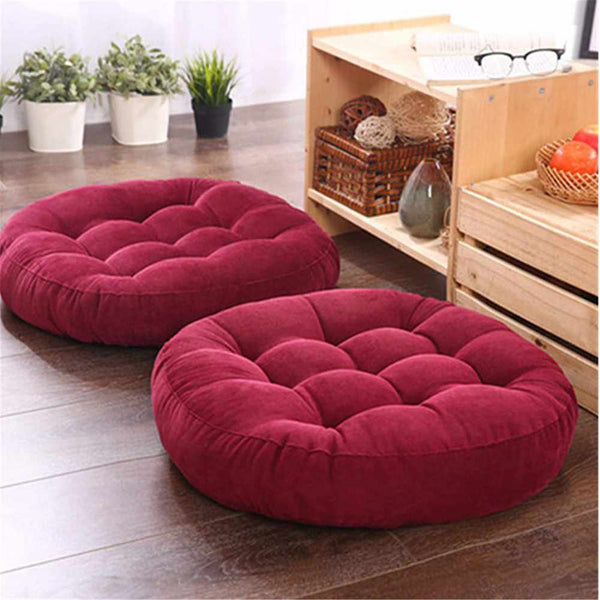 Pack of 2 Round Shape Floor Cushions - Maroon - Linen.com.pk