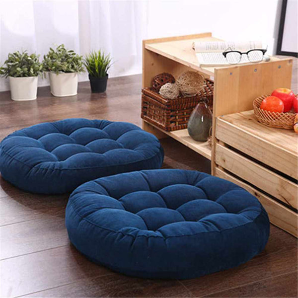 Pack of 2 Round Shape Floor Cushions - Navy Blue - Linen.com.pk