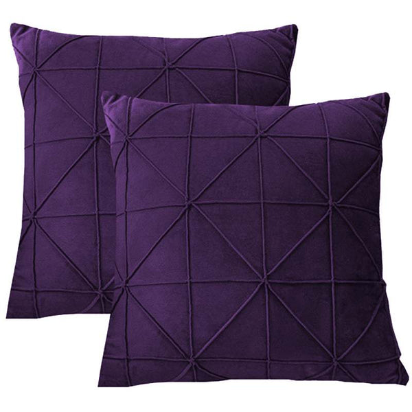 Pack of 2 Velvet Decorative Pleated Square Cushion - Purple