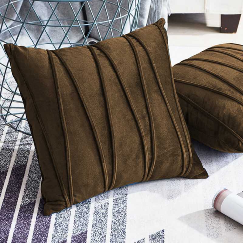 Pack of 2 Velvet Decorative Pleated Square Cushion - Brown
