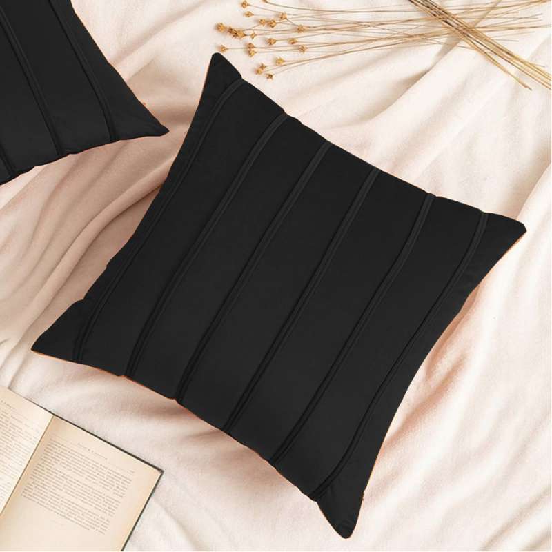 Pack of 2 Velvet Decorative Pleated Square Cushion - Black