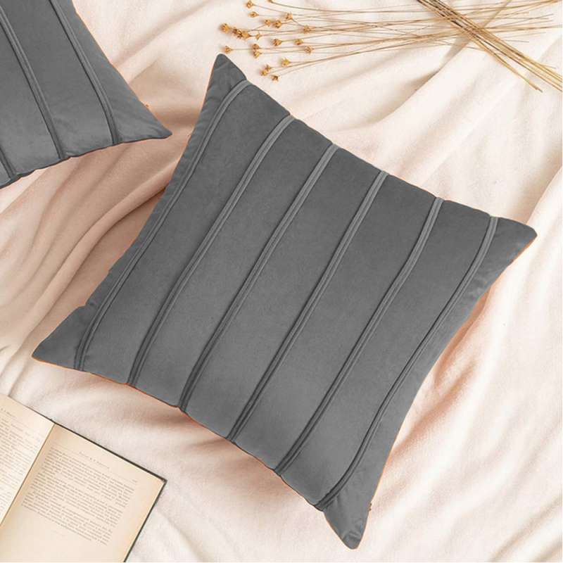 Pack of 2 Velvet Decorative Pleated Square Cushion - Light Grey