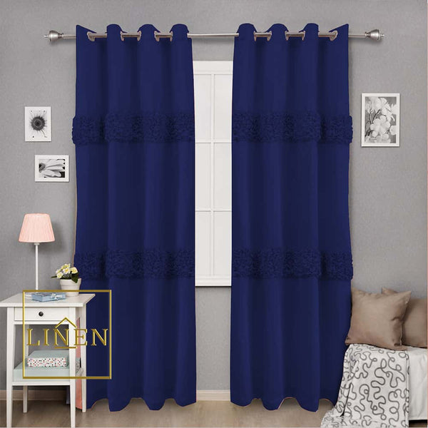 Luxury Ruffle Silk Curtain - Navy Blue