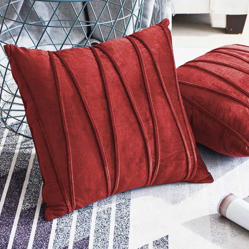 Pack of 2 Velvet Decorative Pleated Square Cushion - Red
