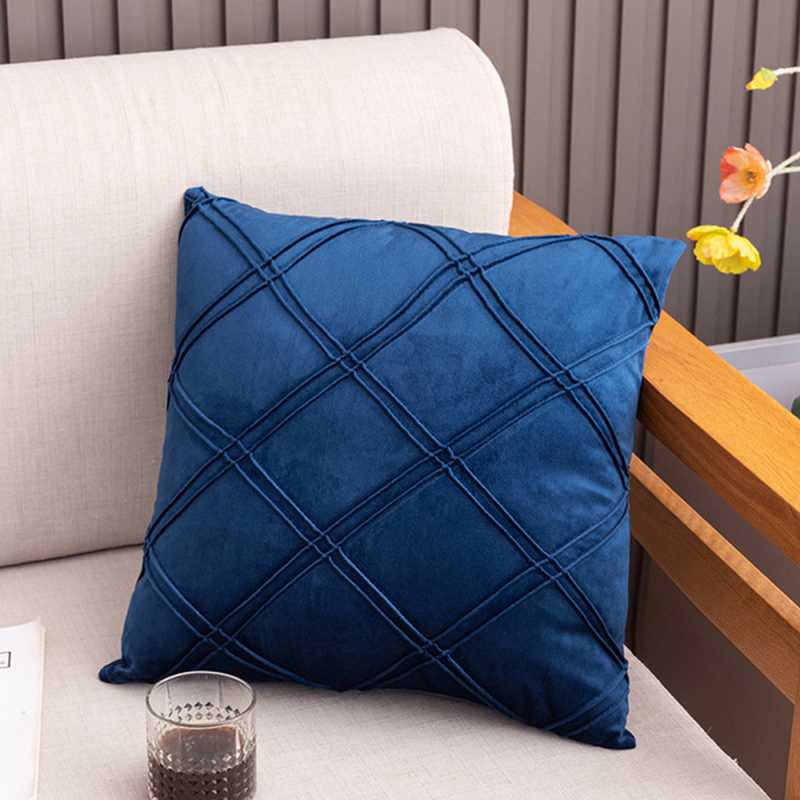 Pack of 2 Velvet Decorative Pleated Square Cushion - Blue