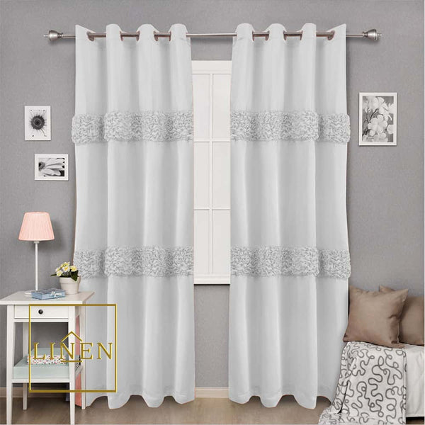 Luxury Ruffle Silk Curtain - White