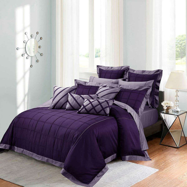 Luxury Box Pleats Duvet Sets - Purple
