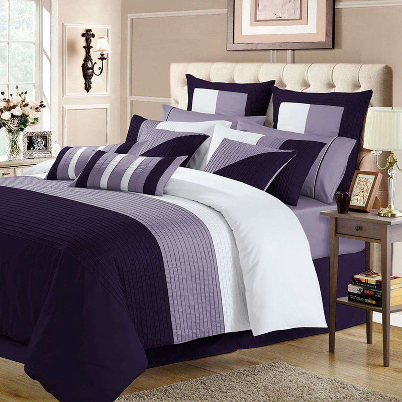 Luxury Horizontal Pleats Duvet Set - Purple And Light purple