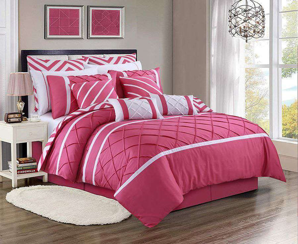 Luxury Box Pleats Duvet Set - Pink And White