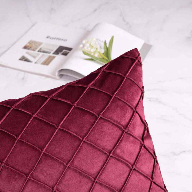 Pack of 2 Velvet Decorative Pleated Square Cushion - Maroon - Linen.com.pk
