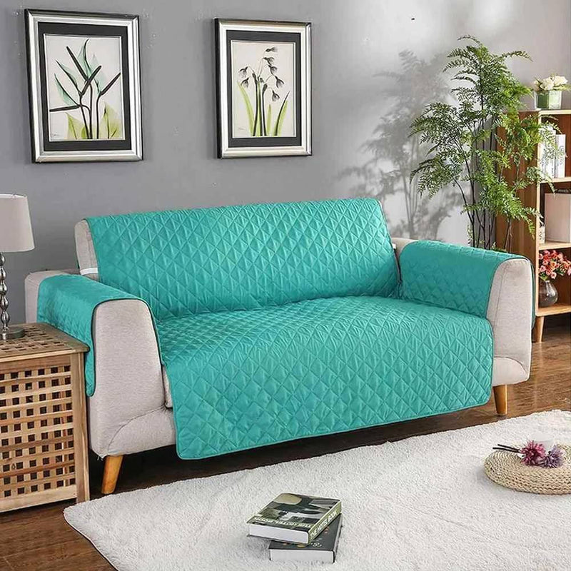 Non-slip Quilted Sofa covers  - Teal - Linen.com.pk