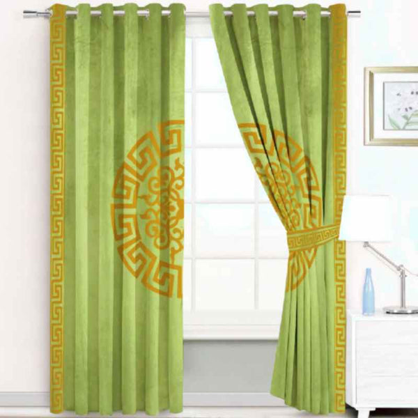 Luxury Splendid Velvet Curtain - Green & Golden