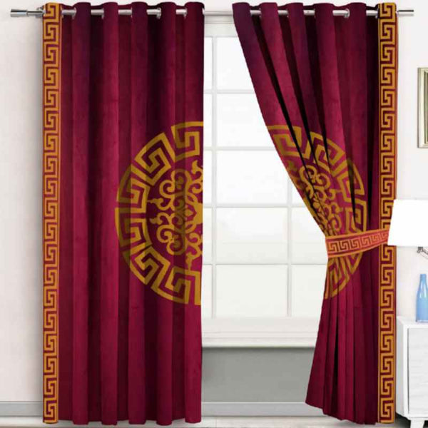 Luxury Splendid Velvet Curtain - Maroon & Golden