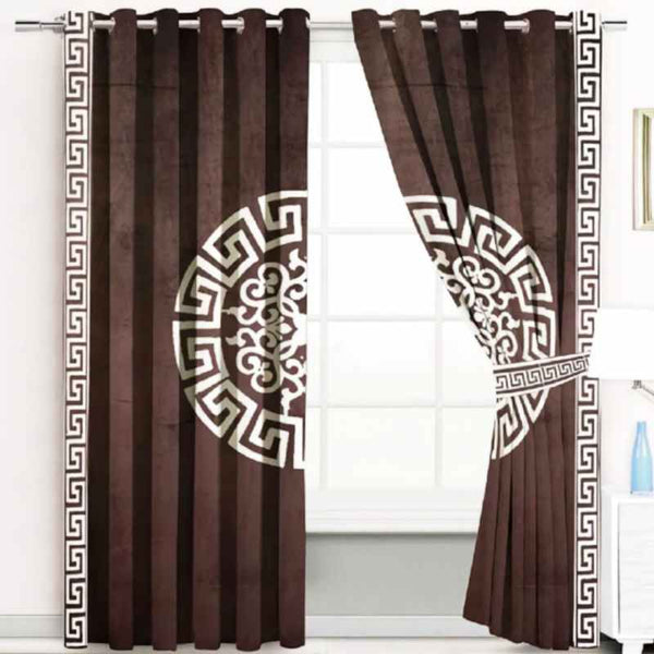 Luxury Splendid Velvet Curtain Brown & Off White