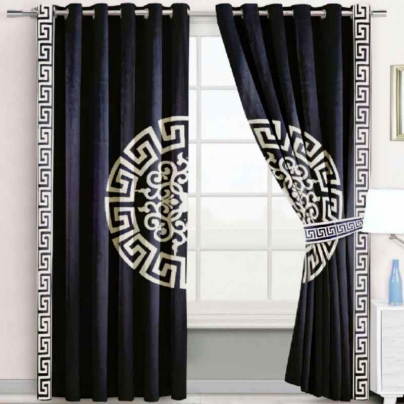 Luxury Splendid Velvet Curtain - Black & Off White