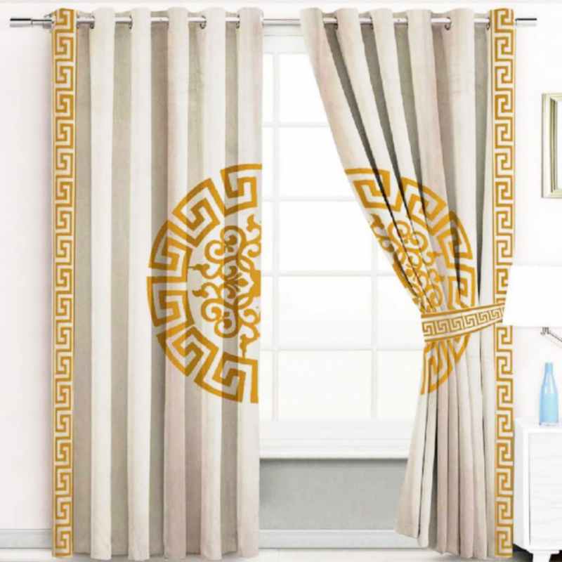 Luxury Splendid Velvet Curtain - Beige & Golden