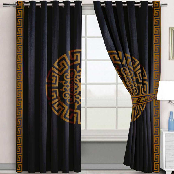 Luxury Splendid Velvet Curtain - Black & Camel