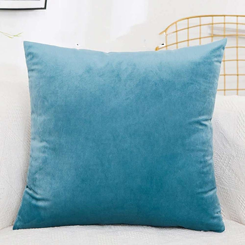Pack Of 2 Luxury Plain Velvet Cushions - Sky Blue - Linen.com.pk