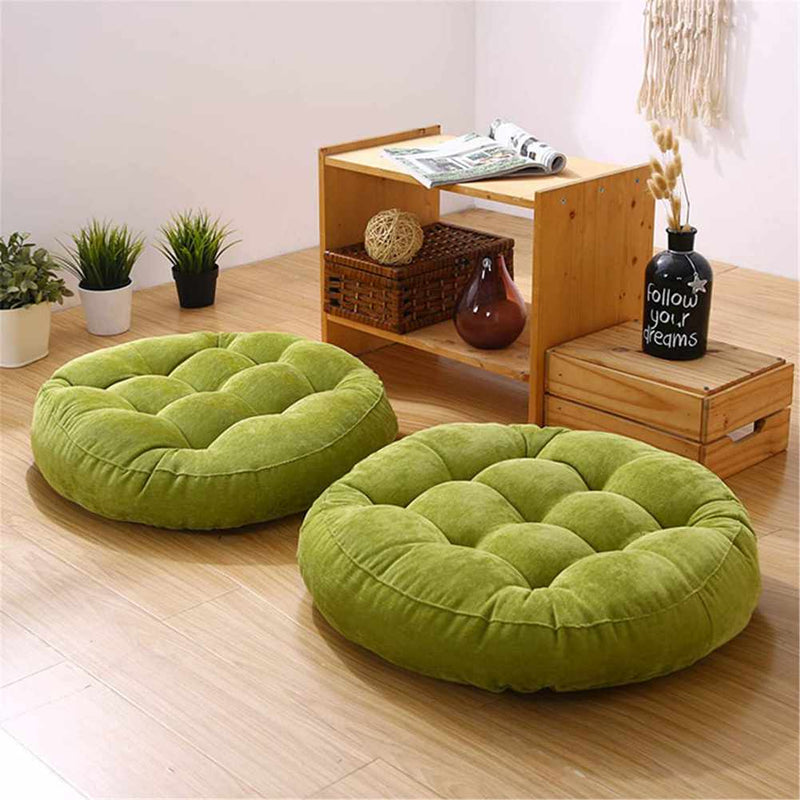 Pack of 2 Round Shape Floor Cushions - Green - Linen.com.pk