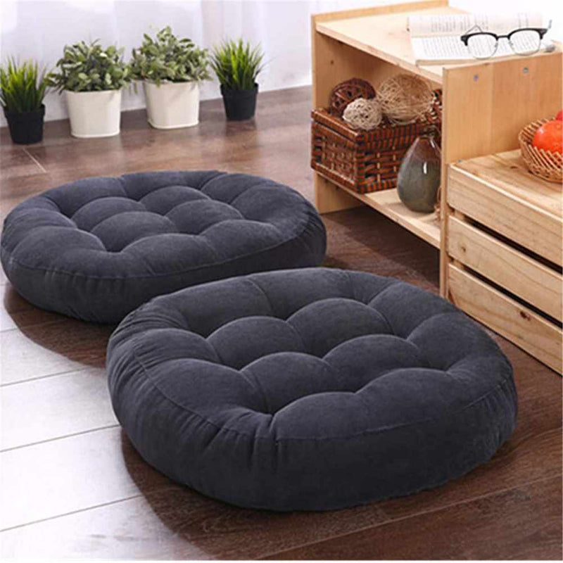 Pack of 2 Round Shape Floor Cushions - Grey - Linen.com.pk
